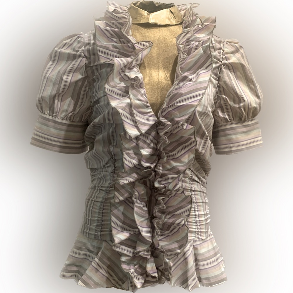 Puffy sleeve ruffled Kenar blouse